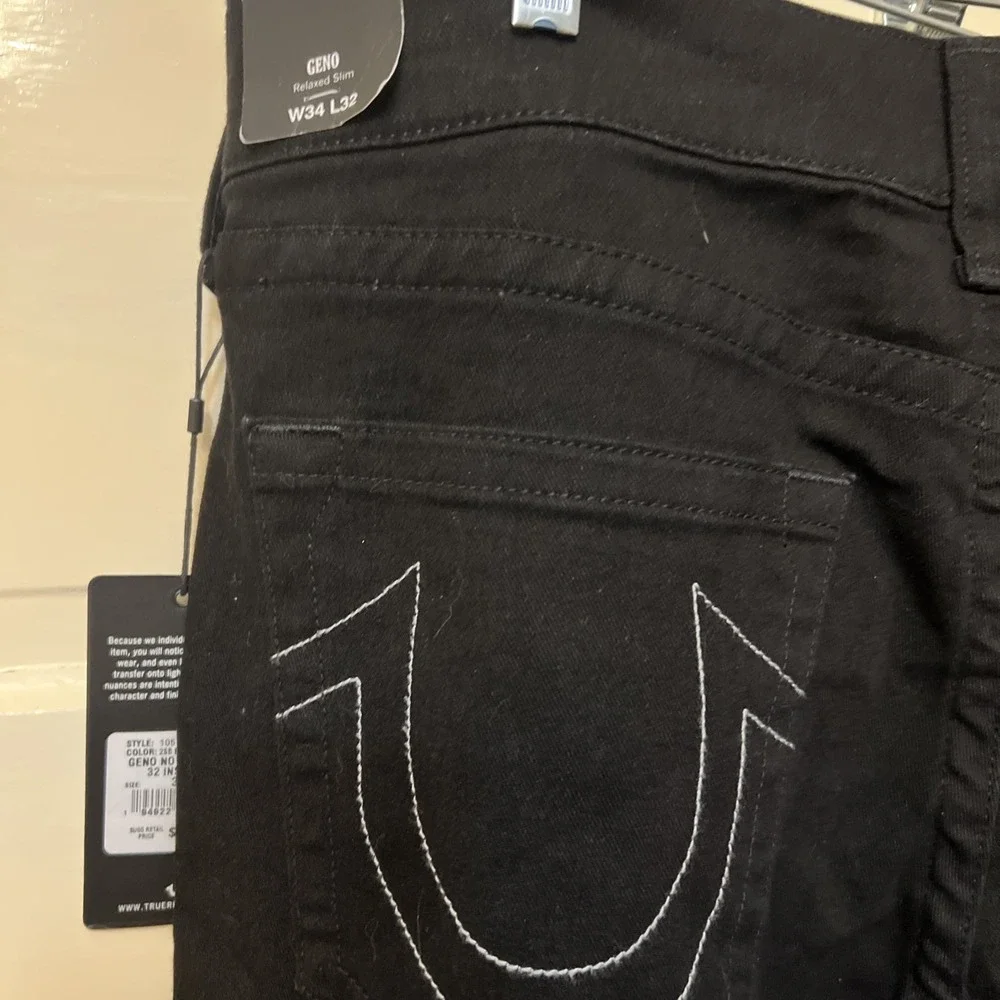 True Religion Black Geno No Flap Relaxed Slim Jeans Mens Size 34X32 $149 NWT NEW